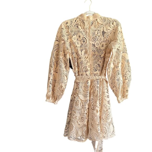 NWT Boston Proper Sheer Lace Belted Button Front Dress Women's 8 Beige - Picture 14 of 14